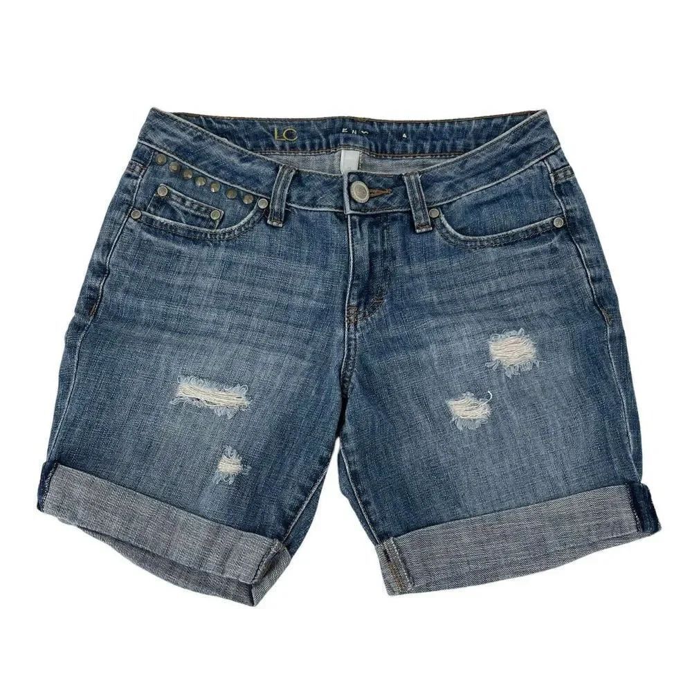 Lauren Conrad Denim Shorts Bermuda Length Cuffed Blue Jean Womens Size 2 Studded